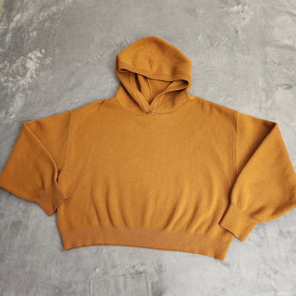Maeve Anthropologie Marigold Yellow Knit Cropped Hoodie Sweater Women Medium M